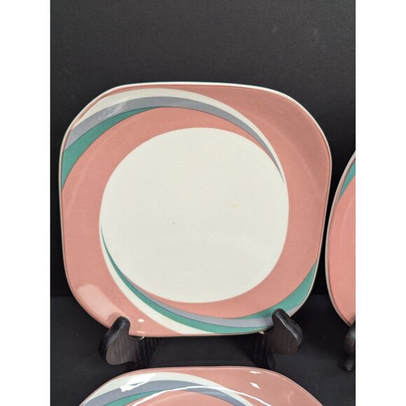 Sango Quadrille Pinwheel Pink 5206 Square 7 9/16" Salad Plate Set of 4 - Picture 1 of 9